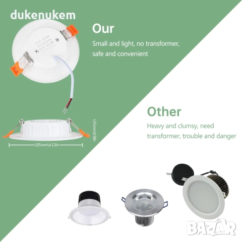 Комплект от 24 LED лунички, 5W, ултра тънки, 6000K студена светлина, 75–95 мм, снимка 5 - Лед осветление - 52746972