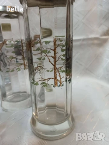 Немски стари стъклени масивни халби 5 броя с животни ,доста масивни 23 см височина., снимка 10 - Антикварни и старинни предмети - 50590492