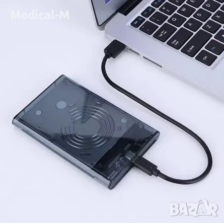 кутия за външен хард диск, 2.5", SATA 3.0, 6Gbps, сив, с USB към USB-C кабел, снимка 2 - Кабели и адаптери - 48876649