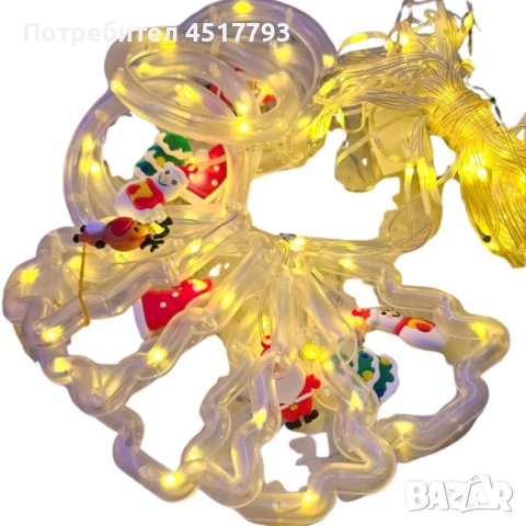 Светещ коледен гирлянд с рингове и малки коледни фигурки / 5 броя коледни елхи и 5 броя рингове с иг, снимка 3 - Декорация за дома - 52538442