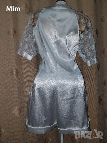 Бял гащеризон от еластичен сатен и дантела , снимка 3 - Гащеризони - 42373050