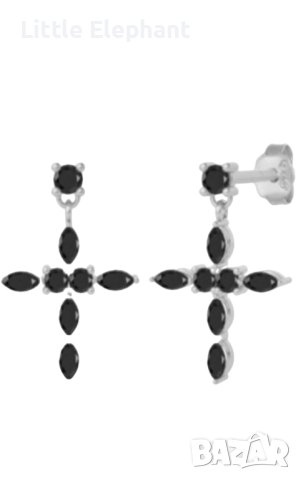 Сребърни висящи обеци кръстове с кристали,black/ нови