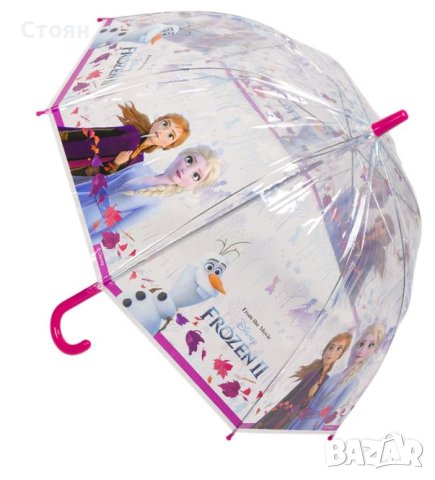 Чадър тип бастун за дъжд Детски автоматичен прозрачен Frozen II 67 см, снимка 3 - Чадъри - 42876203