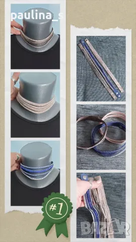 Три броя / Кожено колие тип чокър с камъни и регулация, снимка 2 - Колиета, медальони, синджири - 48672962