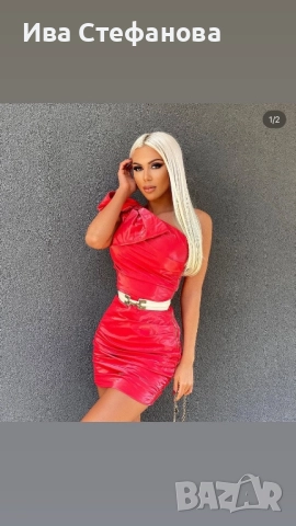 Елегантна парти коктейлна малинова червена официална къса рокля , снимка 4 - Рокли - 52772628