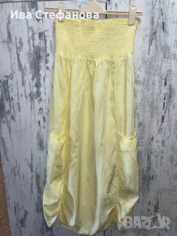 Страхотна дълга патешко жълта рокля one size размер, снимка 2 - Рокли - 37532165