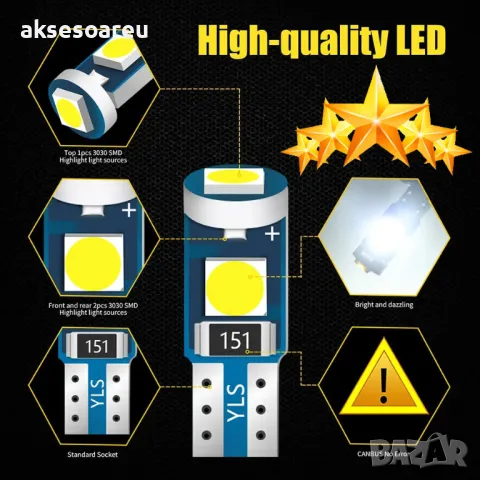 10 бр. малки габаритни крушки за арматурно табло T5 3SMD LED супер ярък 3030 LED вътрешно осветление, снимка 8 - Аксесоари и консумативи - 48602085