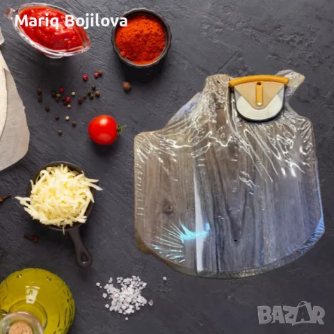 Дървена дъска за пица с уред за лесно  рязане, снимка 1