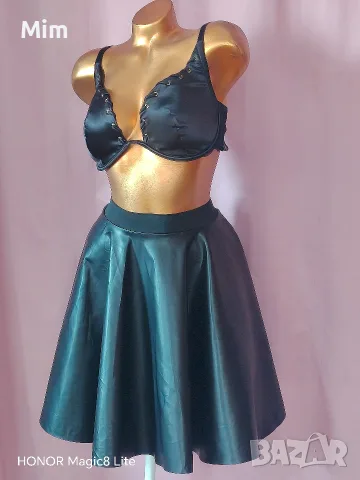 XL/2XL Черна кожена,къса пола , снимка 3 - Поли - 56240951