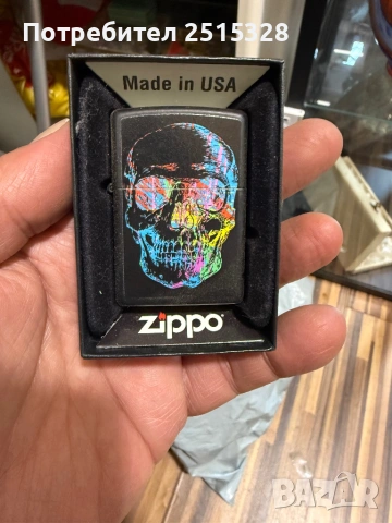 оригинална запалка zippo black mate с череп