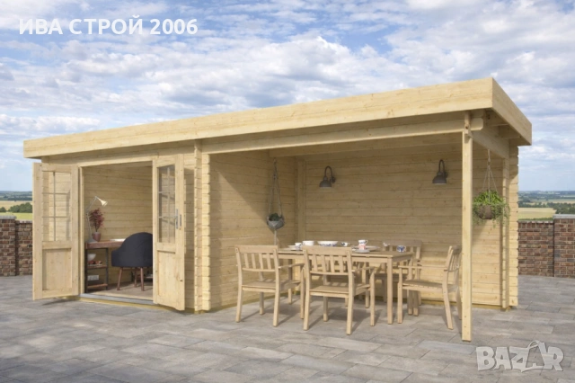 Компактна сглобяема дървена градинска къща с покрита зона за отдих., снимка 2 - Градински мебели, декорация  - 53888803