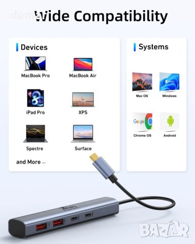 USB C хъб 10Gbps, USB C към USB адаптер, USB 3.1, снимка 5 - Кабели и адаптери - 42262543