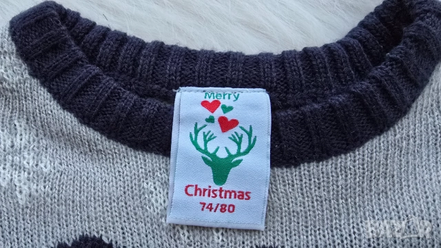 Детски коледен пуловер 9-12 месеца, снимка 3 - Бебешки блузки - 52463900