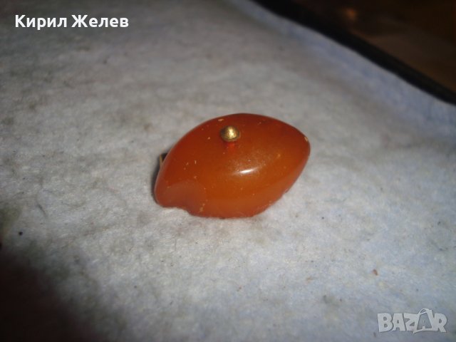 СТАРО МЕСИНГОВО ПОЗЛАТЕНО КЕХЛИБАРЕНО КОПЧЕ БУТОНЕЛ РУСИЯ НАТУРАЛЕН БАЛТИЙСКИ КЕХЛИБАР 26727, снимка 7 - Антикварни и старинни предмети - 36769994