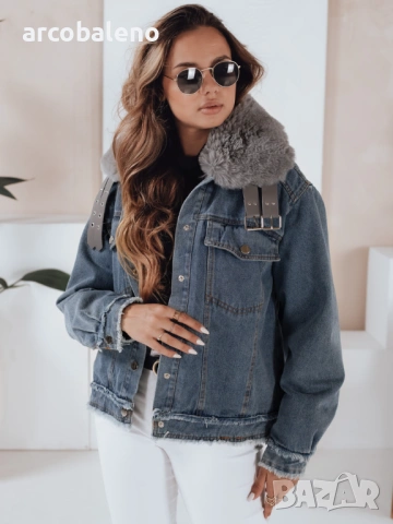 Дамско дънково яке с косъм FURDENIM