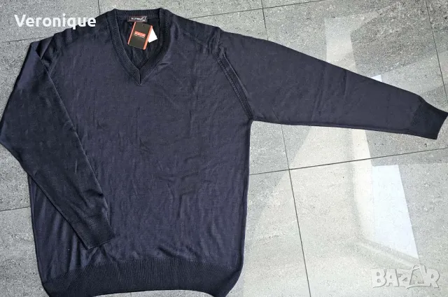Стилен тъмносин мъжки пуловер KRIS, снимка 2 - Пуловери - 48383638