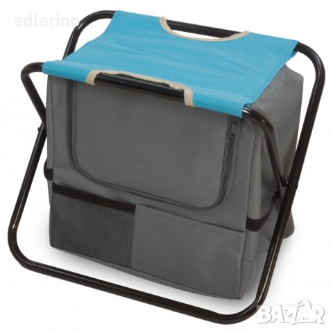 Къмпинг табуретка, сгъваема табуретка с охладителна чанта, походно столче, рибарско столче, синьо-си