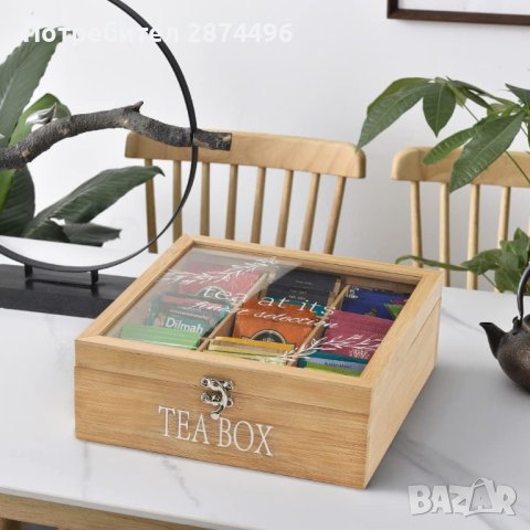 4096 Дървена кутия за чай с 9 отделения, снимка 2 - Други - 42142373