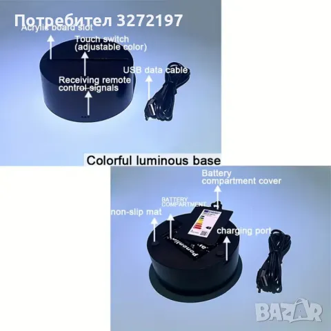 Холограмна 3D LED лампа Русалка,RGB Седемцветен Интелигентен Контрол,USB, снимка 6 - Настолни лампи - 49482648