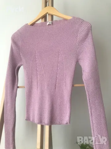 Дамска блуза /памук и еластан/ с метализирана нишка в пепелнорозово, снимка 3 - Блузи с дълъг ръкав и пуловери - 48343650