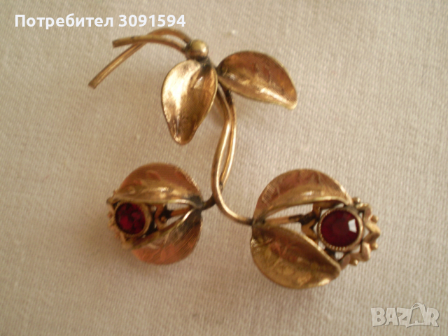  стара брошка цвете  от дубле със  червен кристал, снимка 7 - Други ценни предмети - 36573691