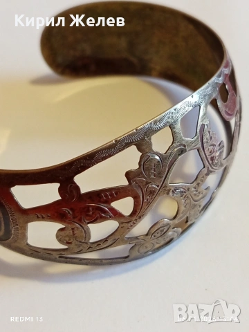 Винтидж сребърна гривна филигранен дизайн стил Кубачи СССР ювелирна изработка 52491, снимка 5 - Гривни - 53005782