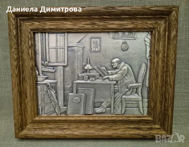 Красива картина, с лек релеф от чист калай в рамка масив, снимка 2 - Други ценни предмети - 48874803