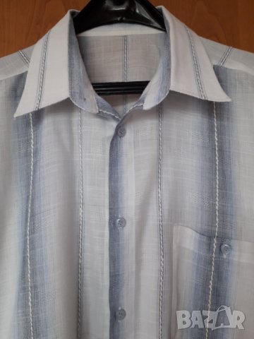 Мъжка лятна риза къс ръкав на райета в синьо и бяло , снимка 4 - Ризи - 29163111