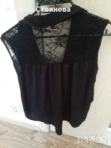 Къса черна блуза с дантела , снимка 3 - Ризи - 29851732