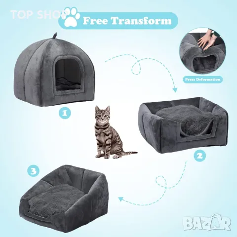 2в1 котешка къща Cat Cave Cat Bed Fluffy Cuddly Cave with Cushion Перяща се котешка къща Вътрешна сг, снимка 2 - За котки - 48818894