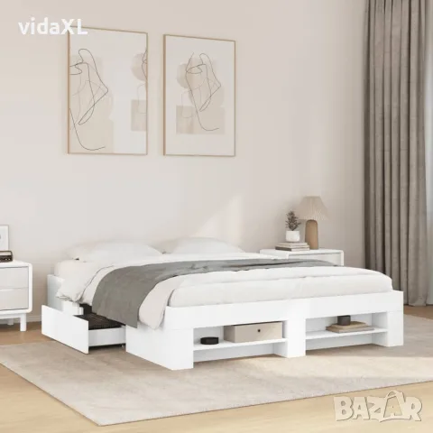 vidaXL Рамка за легло без матрак Бяла 160x200 см инженерно дърво, снимка 2 - Спални и легла - 56146904