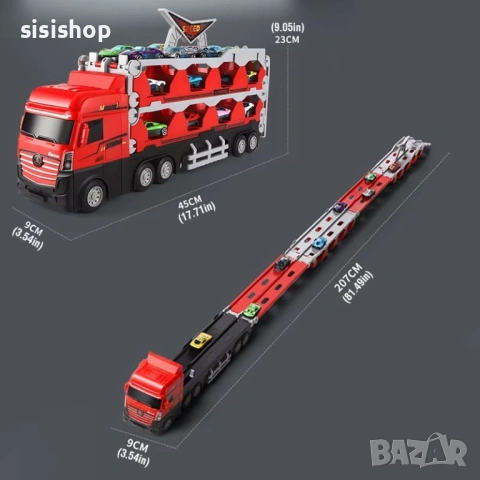 Детски камион автовоз с функция „Изстрелвачка“ и разгъващо се трасе за състезания 4643, снимка 4 - Коли, камиони, мотори, писти - 53942651