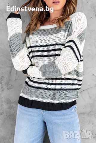 Разпродажба! Дамски пуловер на райе, снимка 7 - Блузи с дълъг ръкав и пуловери - 39697608