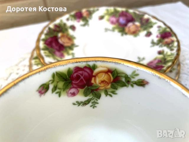 ROYAL ALBERT красив троен сет за чай или дълго кафе от костен порцелан от Англия, снимка 5 - Антикварни и старинни предмети - 52957779