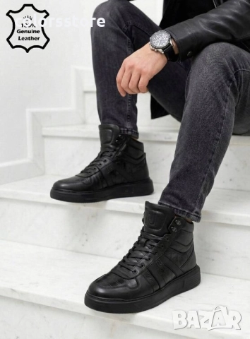 Мъжки спортни боти - черна ЕСТЕСТВЕНА кожа - 244-2 