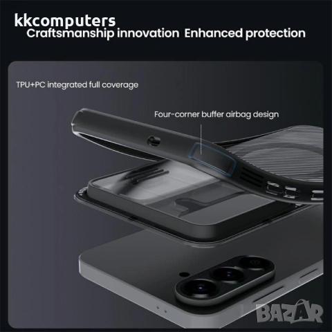 NILLKIN Camshield Pro Магнитен Калъф за Samsung A57 5G - TPU+PC, Плъзгащо капаче, Прозрачно-черен, снимка 6 - Калъфи, кейсове - 53973189