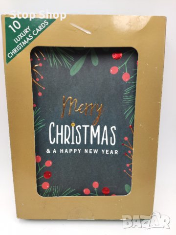 10броя луксозни коледни картички с 10броя плика , снимка 3 - Декорация за дома - 38748296