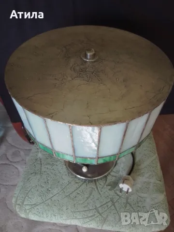 нощна лампа стъкло, метал 38 см, снимка 2 - Настолни лампи - 49096491