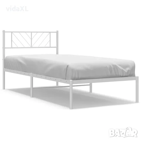 vidaXL Метална рамка за легло с горна табла, бяла, 80x200 см