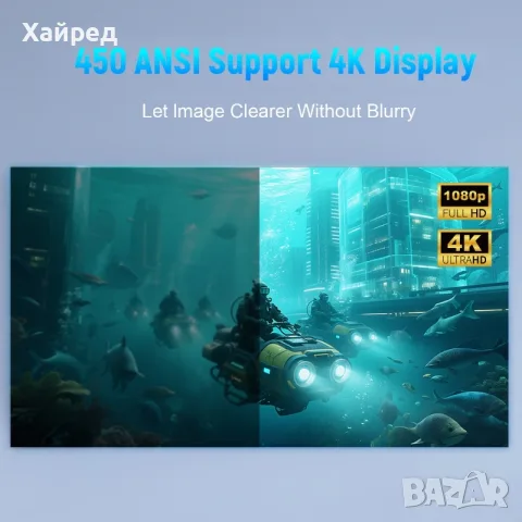 Проектор ORBER, 4K HD, 450 лумена, бял, Wi-Fi 6/Bluetooth, снимка 4 - Плейъри, домашно кино, прожектори - 55827489