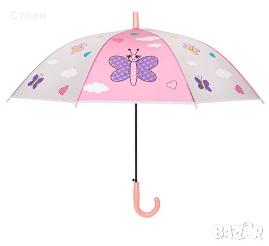 Детски чадър бастун розови пеперуди сърца 65 см, снимка 2 - Чадъри - 42875892