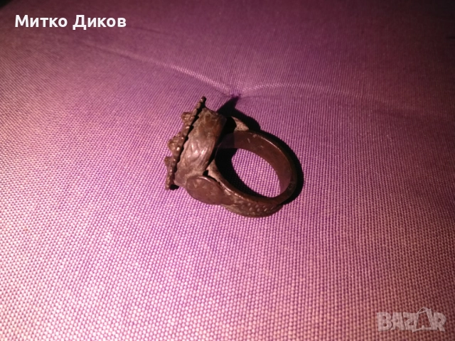  ВЪЗРОЖДЕНСКИ БОЛЯРСКИ АВТЕНТИЧЕН ЕТНОГРАФСКИ  ПРЪСТЕН БРОНЗ 17-18 Век 18.49грама, снимка 3 - Колекции - 52708519