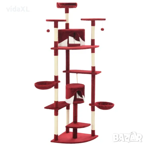 vidaXL Котешко дърво със сизалени стълбове, 203 см, червено и бяло, снимка 3 - За котки - 56146228
