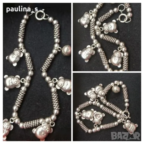 Два броя / Винтидж, рядка находка! / Сребърна гривна с мечета и филигран / СБХ , снимка 2 - Гривни - 29069424