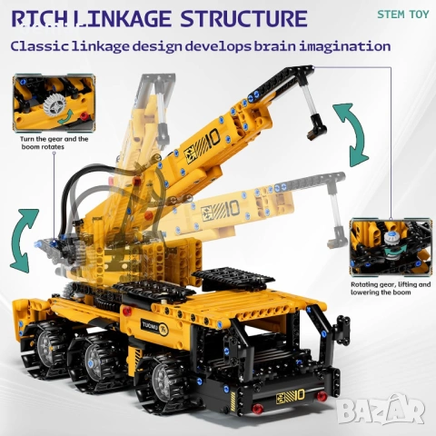 Комплект 5 в 1 STEM строителни играчки, багер, кран, камион, булдозер, снимка 3 - Коли, камиони, мотори, писти - 54326780