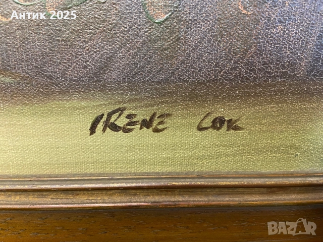 Бели рози в златна ваза (Irene Lok), снимка 6 - Антикварни и старинни предмети - 52051717