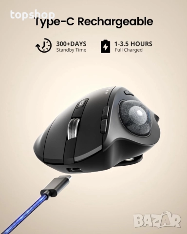 Нова ProtoArc Безжична мишка с тракбол, EM01 NL Ергономична Bluetooth мишка с ролбол, презареждаща.., снимка 3 - Клавиатури и мишки - 51598250