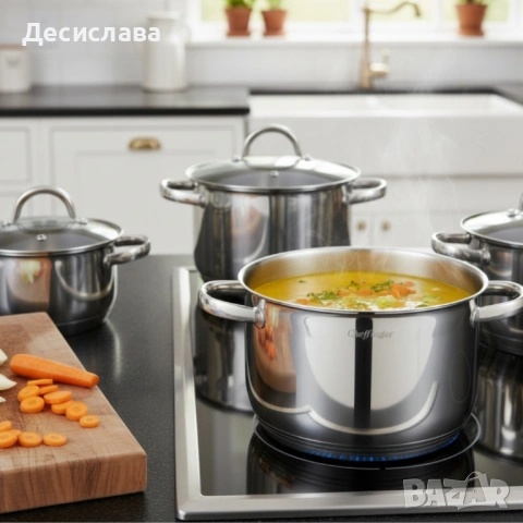 Комплект тенджери Cheffinger – 8 части инокс с капаци, за всички видове котлони, снимка 4 - Съдове за готвене - 53137440