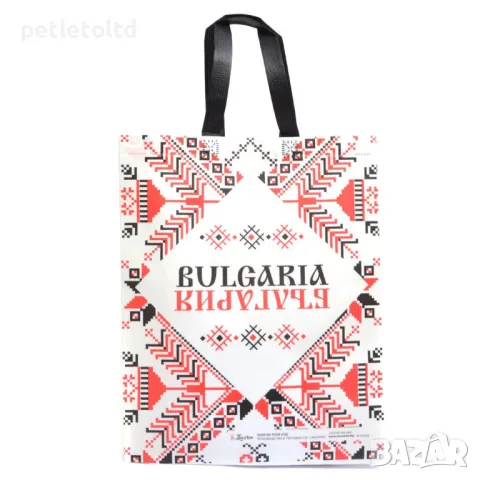 Сувенирна пазарска чанта с текстилни дръжки за многократна употреба - декорирана с български шевици 