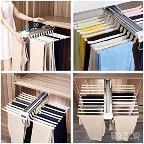 Телескопична Закачалка/ Органайзер за Панталони, изтегляща се, горен монтаж Ybaymy, снимка 10 - Закачалки - 52132245